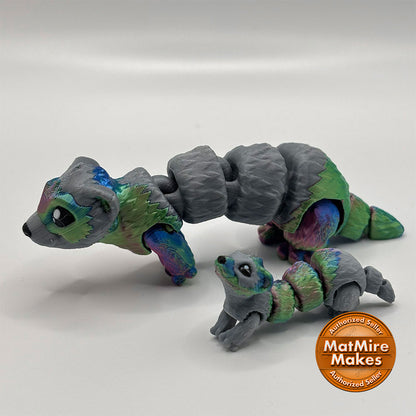 Pictured with a baby ferret in training, Super Ferret is a palm-sized, articulated fidget toy available from 3D Busy Hands.