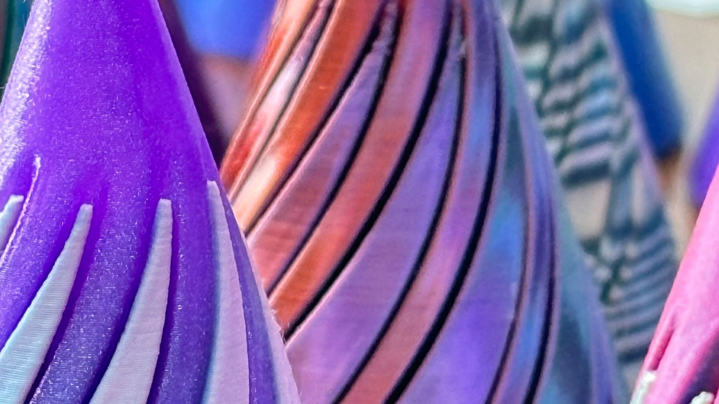 A selection of spiral cones designed as pass through toys