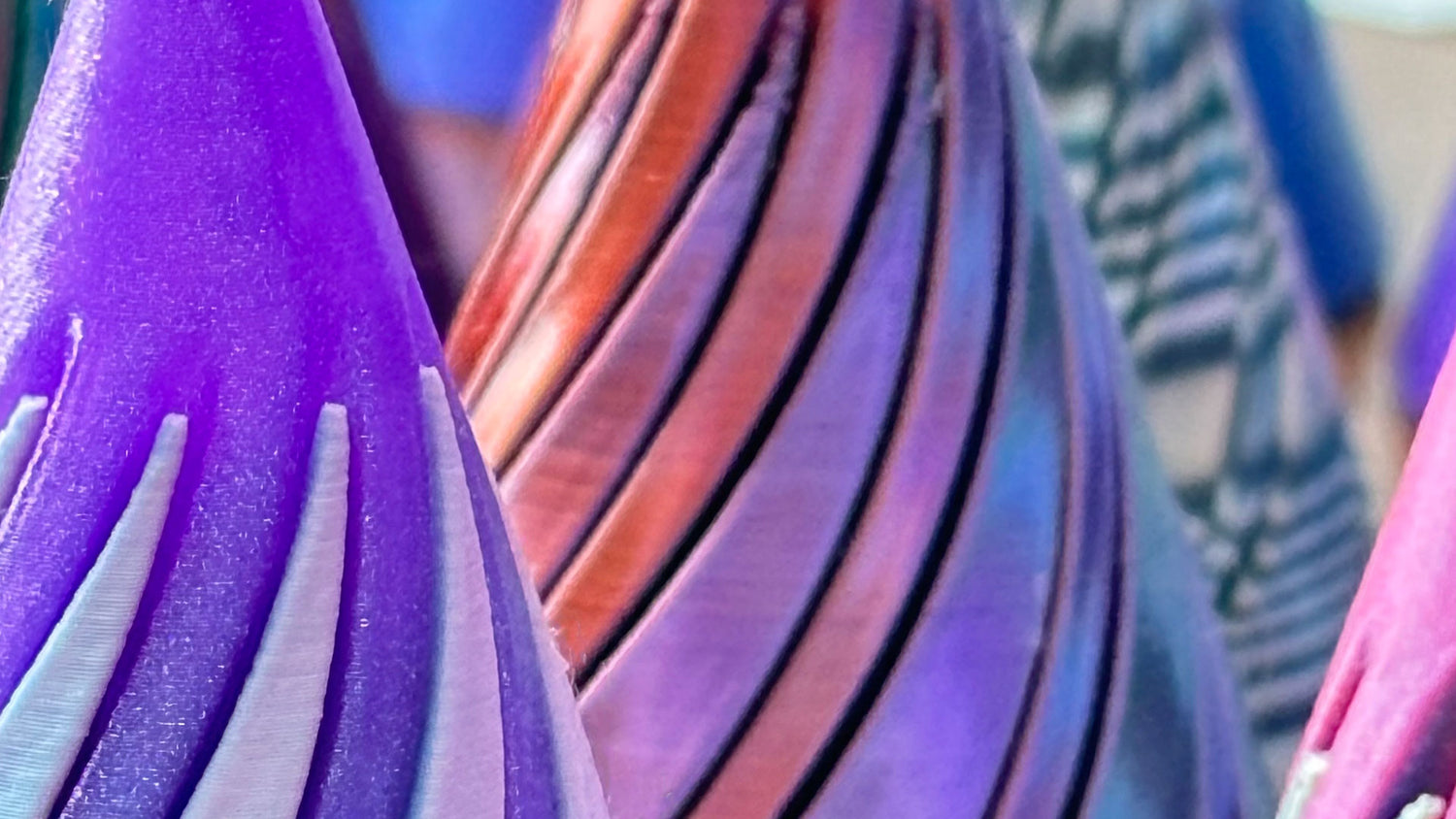 A selection of spiral cones designed as pass through toys